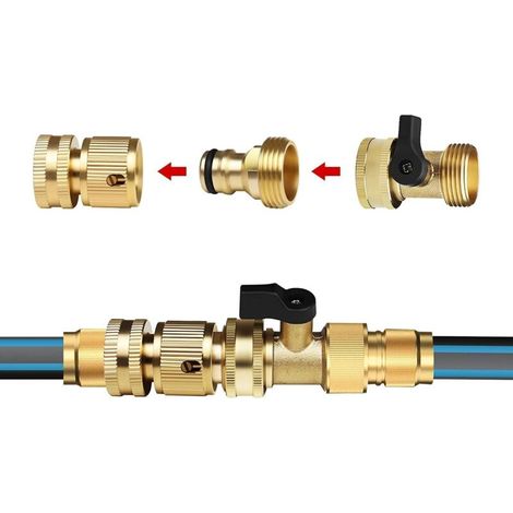 Connecteur Rapide pour Tuyau d'arrosage avec vanne d'arrêt, raccords à Connexion Rapide 3/4" avec vanne à Bille, adaptateurs à Connexion Facile et à dégagement Rapide
