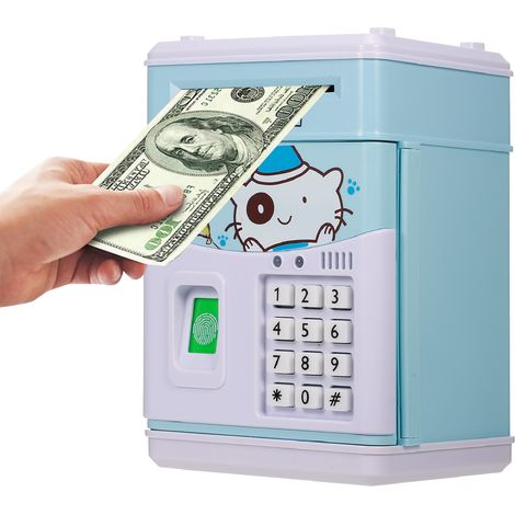 Soavoa Tirelire Électronique Enfant avec Empreinte Digitale et Mot de Passe, Boîte à Monnaie Automatique avec Musique et Détection UV, Cadeau Idéal (1/4)