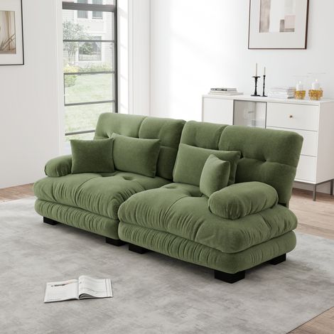 Canapé d'angle modulable 220x77x81 cm en tissu chenille vert, gain de place pour salon FloraGrace (1/5)