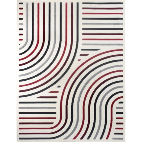 Tapis salon et chambre 80x150 rouge et crème rectangle tissé motif géométrique AF2 MUCOUR (1/5)
