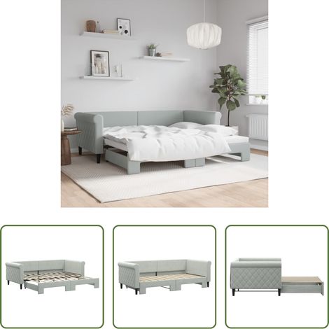 vidaXL Sofa-Bett - Tagesbett Ausziehbar Hellgrau 90x190 cm Samt (1/5)