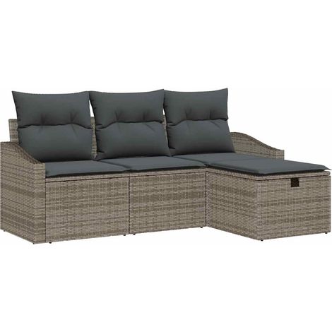 Maison Exclusive - Juego de Sofá con cojín 4 pcs Gris ratán sinté