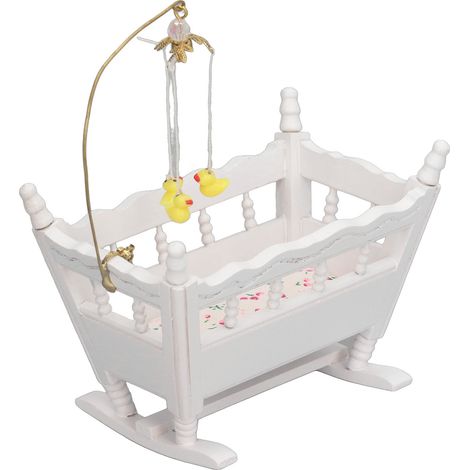 Puppenhaus-Babybett im Maßstab 1:12, Puppenhaus-Dekoration, hochdetailliertes Miniatur-Holzbett für Babys und Kleinkinder (1/5)