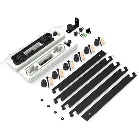 Kit de Porte coulissante, Porte de Grange de 6/6,6 Pieds, kit de Rail Noir, Convient for Porte Simple en Bois, Forme en J(6.6FT 201CM Rail Kit) (1/5)