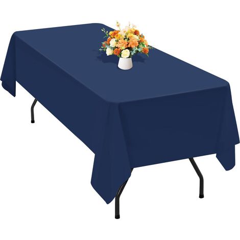 Dunkelblaue Polyester-Tischdecke 153x260 cm, knitterfrei, waschbar, für rechteckige Tische