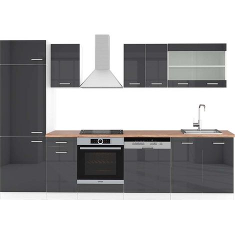 Cuisine R-Line, Anthracite brillant/blanc, 300 cm , PT Chêne, Vicco