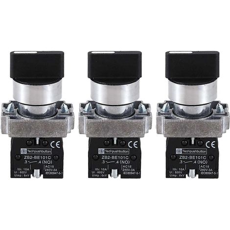 Lot de 3 sélecteurs rotatifs à 3 positions, 22 mm, à verrouillage, 2 NO, ZB2-BE101C, noir (1/5)
