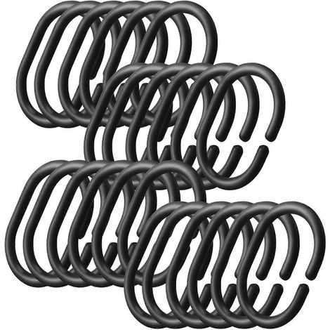 Lot de 24 anneaux de rideau de douche en plastique, crochets pour tringle de douche, noirs (1/5)