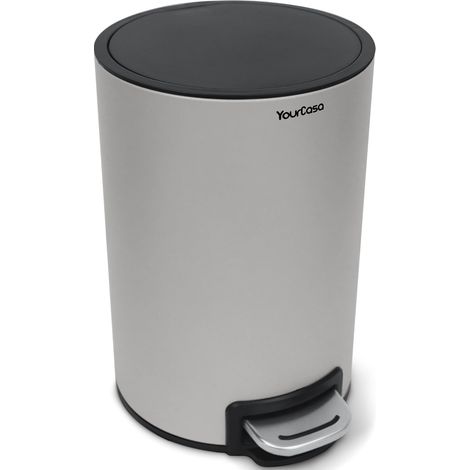 Poubelle de salle de bain, 5 l, en acier inoxydable, à fermeture amortie, avec couvercle et fermeture amortie, pour WC, cosmétique, beige (1/5)