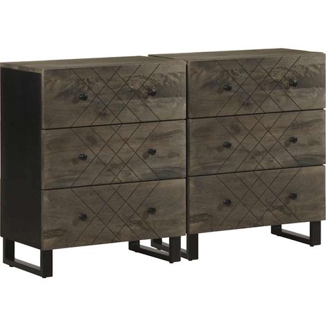 Sideboards 2 Stk. Schwarz 60x33x75 cm Massivholz Mango