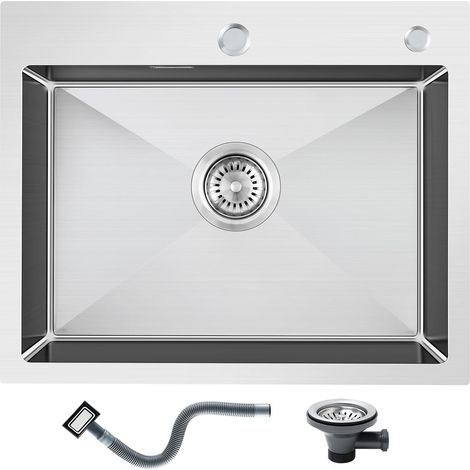 Évier 304 en acier inoxydable 50 x 45 cm, évier de cuisine, évier à poser avec trou pour robinet et trop-plein, évier de cuisine 1 bassin rectangulaire, évier de cuisine pour meuble (1/5)