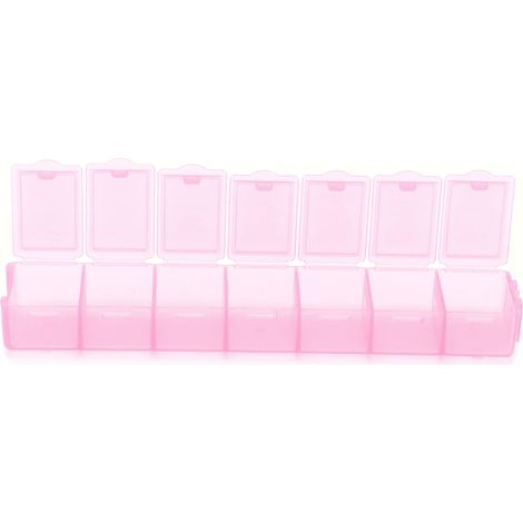 Petite boîte de rangement de voyage en plastique rose, à double compartiment et fermeture hermétique, idéale pour les peintures sur brique et pierre. (1/5)