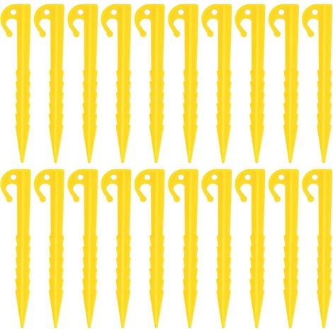 20 estacas de plástico para tienda de campaña de 14,5 cm, color amarillo, para fijación al suelo en camping y jardín. (1/5)