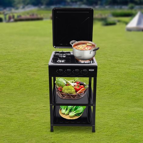 Cuisinière à gaz 4 flammes - Cuisinière à gaz d'extérieur - Avec couvercle - Portable - En acier inoxydable - Pour restaurant commercial - Pour camping, pique-nique - Noir (1/5)