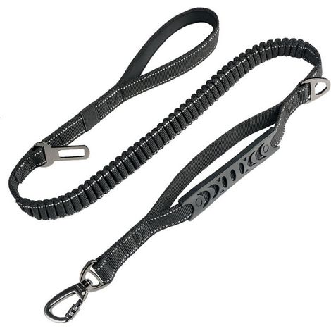 Laisse pour Gros Chien Anti-Traction (1.65 M)【Ceinture de Sécurité】 Absorption de Choc + Couture Réfléchissante + Double Poignée （Noir）