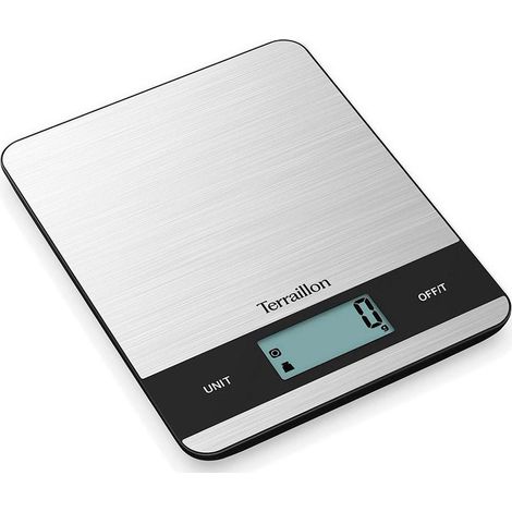 TERRAILLON - SLIM STEEL - BALANCE DE CUISINE ÉLECTRONIQUE, GRAND ÉCRAN LCD, PLATEAU INOX, DESIGN ULTRA SLIM, CAPACITÉ 5 KG, GRAD (1/2)