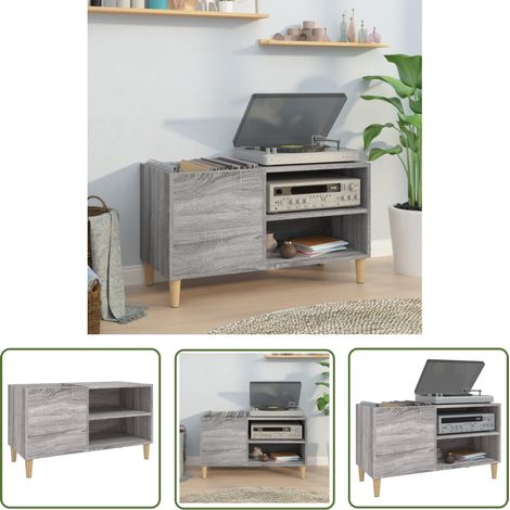The Living Store Armoire à disques sonoma gris 84,5x38x48 cm bois d'ingénierie - Meuble À Disques - Armoire À Disques - Rangement Vinyl - Étagère Disque - Support Tourne-disque (1/5)