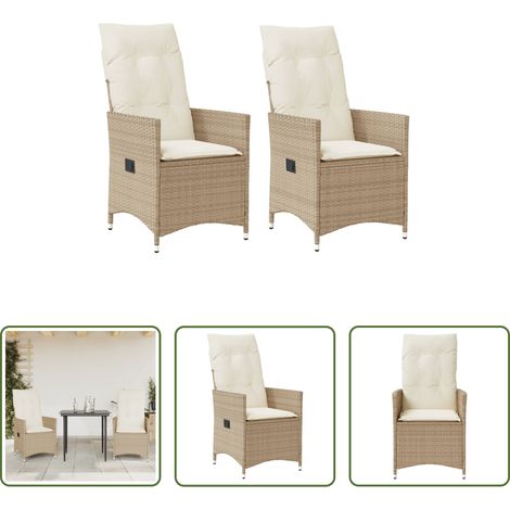 Gartensessel -  Gartensessel mit Kissen 2 Stk. Verstellbar Beige Poly Rattan (1/5)