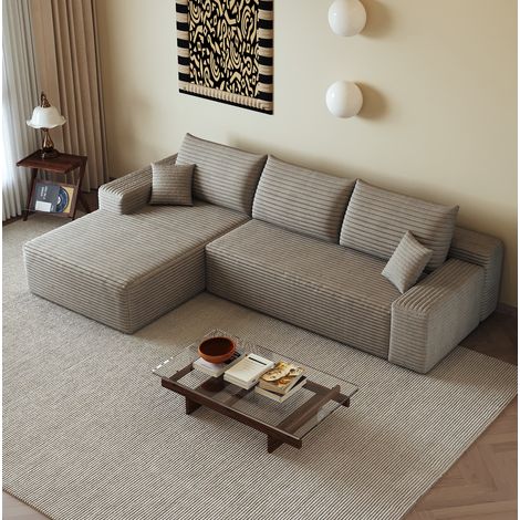 Sofá rinconera modular 270 cm, sin montaje, tejido acanalado rayado, camel OKMYHOME (1/5)