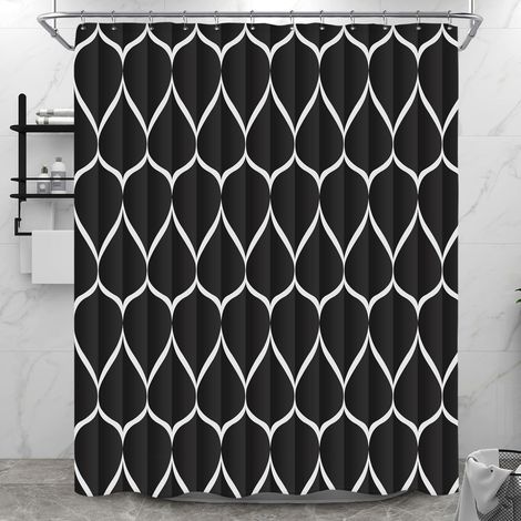 Rideau de douche géométrique en tissu noir, design imperméable et polyester, séchage rapide, ourlet lesté, extra long pour salle de bain, 183 x 213 cm, durable et lavable avec 12 crochets (1/5)