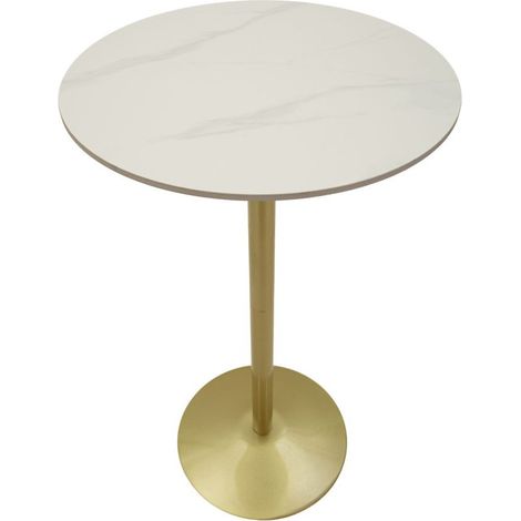 Table de Bar Effet Marbre "Simply" 103cm Or & Blanc (1/5)