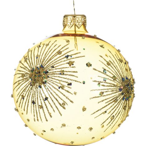 Pallina di natale in vetro oro con disegni in rilievo Ø8 cm