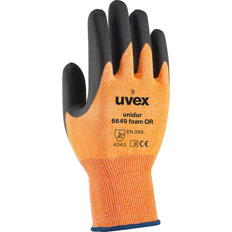 Gants de manutention Uvex Unidur 6649 foam OR taille 10, Résistant aux coupures, 1 Paire, Orange ( Prix pour 1 paire )