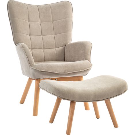 Sillón orejero con puff de poliéster marrón claro MODENUIT (1/4)