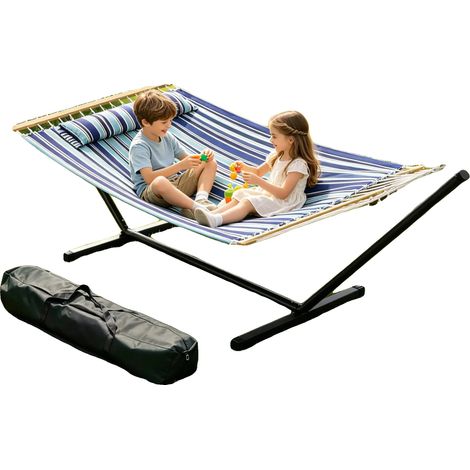 Amaca doppia, portata massima 215 kg, dimensioni 82,7"x59"x42,5", materiale in nylon resistente, corda in policotone a 3 intrecci, montaggio richiesto. (1/5)