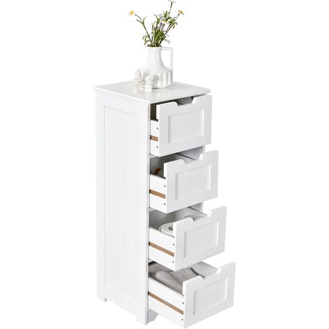 COSTWAY Badezimmerschrank mit 4 Schubladen, Badkommode freistehend, Bad Midischrank Badschrank, Beistellschrank für Badezimmer Wohnzimmer Büro, 30 x 30 x 83 cm (Weiß) (1/5)
