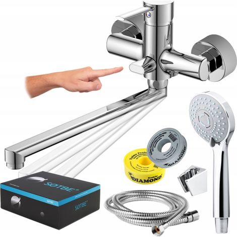 Wandmontierte Badewannenarmaturen mit klappbarem Auslauf, Brausegarnitur, LONG FAUCET (1/5)