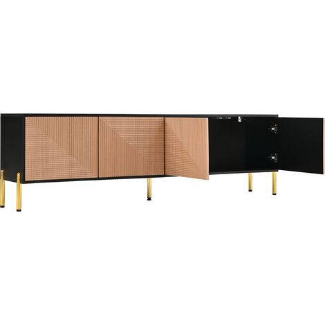 Mobile TV moderno 179 x 35 x 53,5 cm nero e naturale con 4 ante e gambe dorate (1/5)