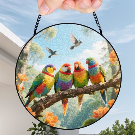 30 cmAttrape-soleil vitrail fleurs oiseaux papillons, décoration murale élégante, cadeau femme maman (1/5)