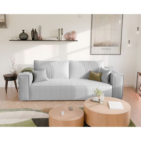 Canape Convertible BALI - 3 places - Coffre de rangement - Tissu Velours Cotelé - Gris clair (1/5)