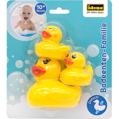 Idena 40614-Set di Giochi da Bagno per Bambini, Gioco d'Acqua in 3 Pezzi Gialla Che squittisce e 2 Anatre più Piccole Che schizzano, Multicolore, Small, 40614 (1/5)