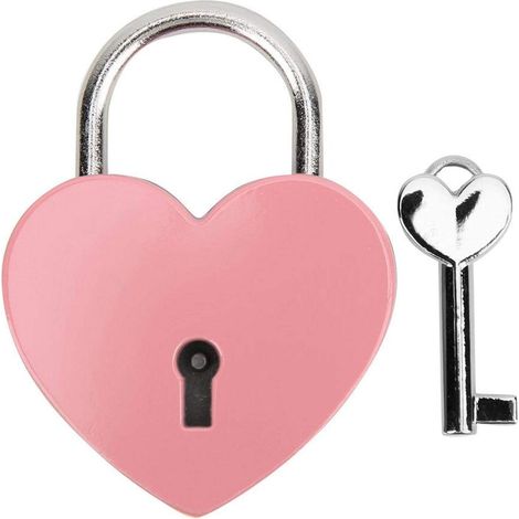 Cadenas, Serrure en Forme de Coeur en métal avec clé, Serrure en métal pour boîte à Bijoux Livre Journal de Bagages(Rose) (1/5)