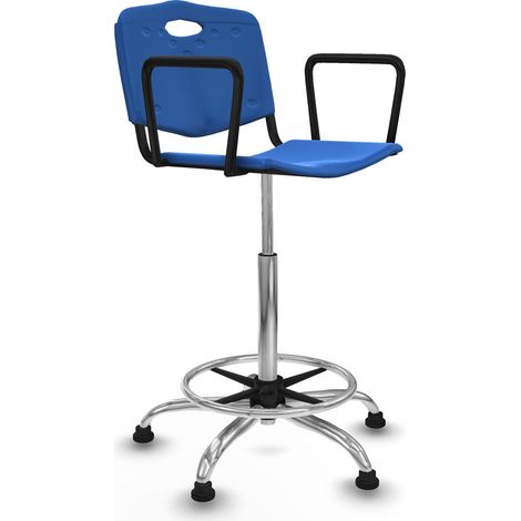 Taburete Robledo giratorio plástico azul brazos fijos base cromada topes