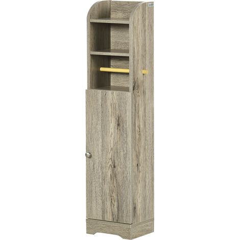kleankin Colonna Bagno in Truciolato Grigio con Armadietto e Ripiani