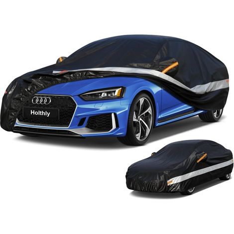 10-Layer Outdoor Car Cover, 100% Waterproof, Anti-UV Sun Protection, Tarpaulin for A4 A5, Series 3, C5, 508, C Class, etc. C7 Black