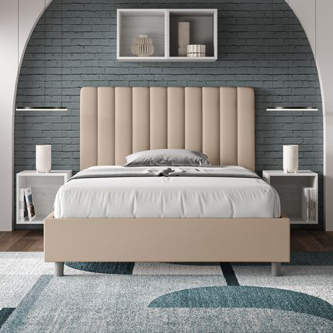 Letto una piazza e mezza senza rete imbottito 120x200 similpelle tortora Agueda (1/4)
