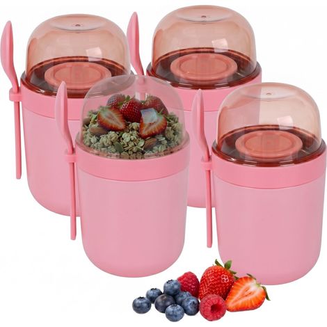 Muesli à emporter en gobelets avec cuillère, paquet de 4, rose (1/5)