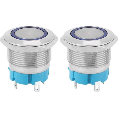2 interrupteurs à bouton-poussoir autobloquants à 4 broches avec anneau lumineux 22 mm IP65 pour modification de bateaux et de voitures (bleu 3-6 V CC) (1/5)