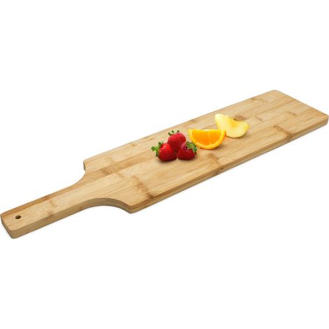 Bambus Schneidebrett massiv - 60 x 14,5 cm - Küchen Servierbrett mit Griff - Holzbrett Küchenbrett Tapasbrett Käsebrett Wurstplatte