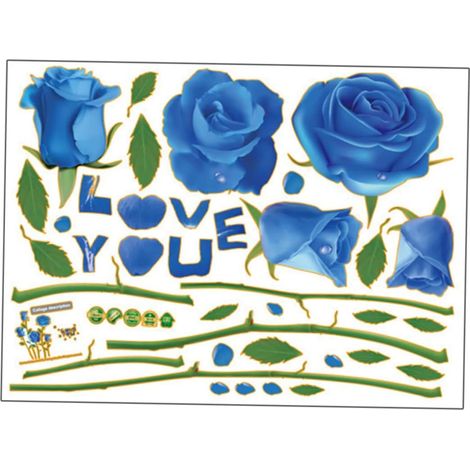 2feuilles Stickers Muraux Roses Bleues Décoratifs Pour Maison Salon Ou Chambre Autocollants Muraux Créatifs (1/5)