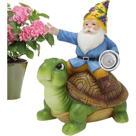Tortue Solaire pour Jardin - Luminaire Solaire Statue avec Nain de Jardin - (1/5)