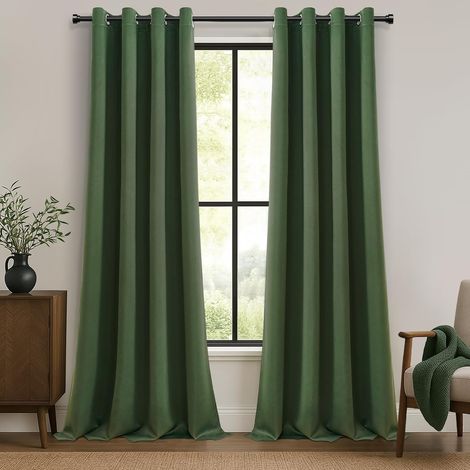 Lot de 2 Rideau Occultant Thermiques Vert Olive 140x260 CM, Rideaux Thermiques Isolants Anti Froid et Chaleur pour Salon Chambre Porte Intérieurs, Rideaux Opaque Doux à Oeillets (1/5)