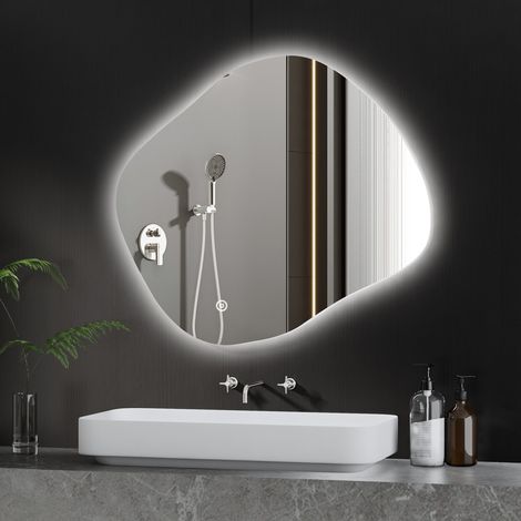 Asymmetrischer Badspiegel 84 x 74 cm LED Badspiegel mit Beleuchtung Spiegel mit Beleuchtung mit Touchschalter und Dimmbar 3 Lichtfarbe Warmweiß Neutral Kaltweiß (1/5)