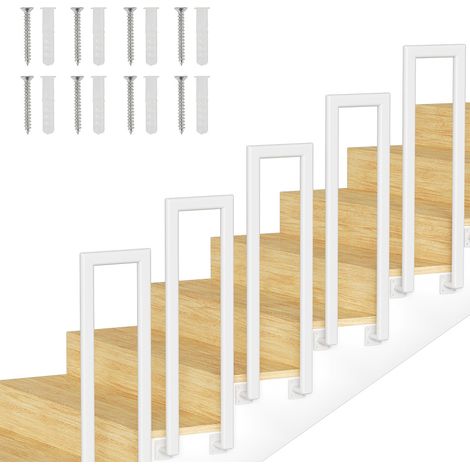 Randaco Barandilla de escalera ovalada en forma de U de 95 cm, blanca, con pasamanos de hierro, barandilla de hierro para interior y exterior, montaje lateral universal