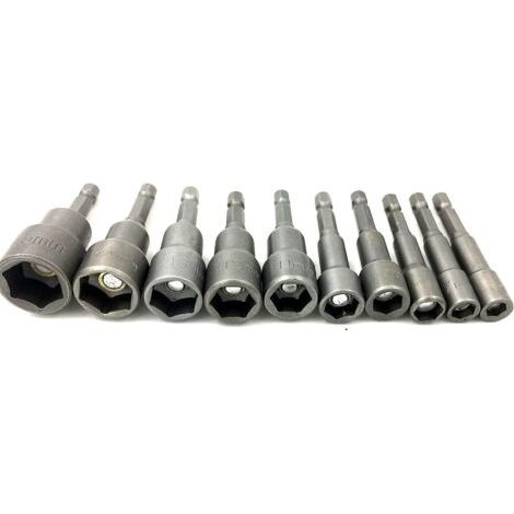 Sollbry (10 pièces) 6-15 mm Power Nuts Driver Drill Bits Tools Set Extension magnétique Clé à douille métrique Vis Foret Porte-embout Hex (1/3)