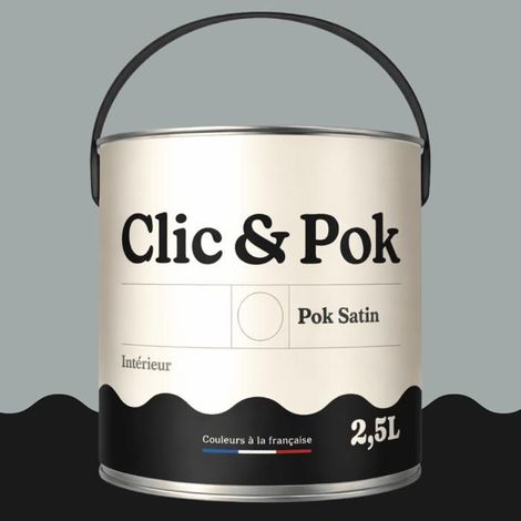 POK SATIN Peinture Mur Plafond – Intérieure Satinée, Lessivable, Multisupport - Gris Moyen - 2,5L (1/4)